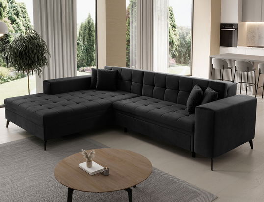 Coltar extensibil stanga 4 locuri ELTAP, Sol-21, Solange, 292x196x84 cm, lemn/poliester, gri inchis