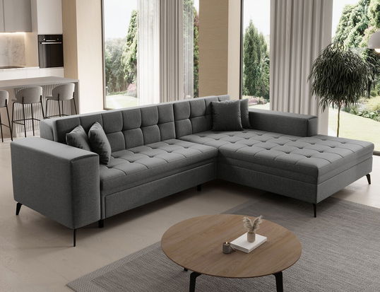 Coltar extensibil dreapta 4 locuri ELTAP, Sol-25, Solange, 292x196x84 cm, lemn/poliester, gri