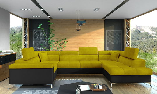 Coltar extensibil dreapta 6 locuri ELTAP, Th-01, Thiago, 342x208x88 cm, lemn/poliester, galben/negru