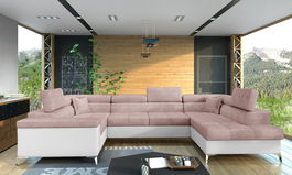 Coltar extensibil dreapta 6 locuri ELTAP, Th-04, Thiago, 342x208x88 cm, lemn/poliester, roz deschis/alb