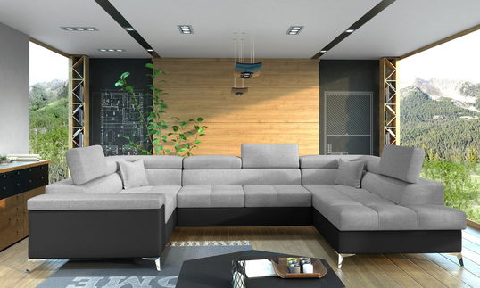 Coltar extensibil dreapta 6 locuri ELTAP, Th-09, Thiago, 342x208x88 cm, lemn/poliester, gri deschis/negru