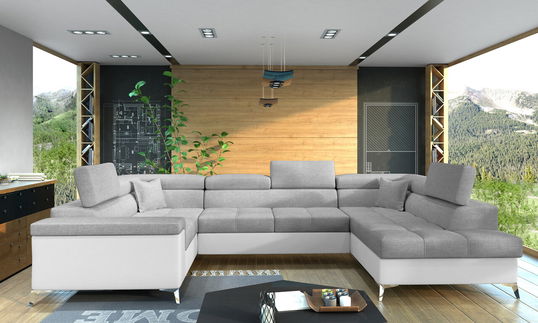 Coltar extensibil dreapta 6 locuri ELTAP, Th-10, Thiago, 342x208x88 cm, lemn/poliester, gri deschis/alb