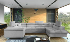 Coltar extensibil dreapta 6 locuri ELTAP, Th-11, Thiago, 342x208x88 cm, lemn/poliester, gri deschis