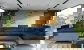 Coltar extensibil dreapta 6 locuri ELTAP, Th-20, Thiago, 342x208x88 cm, lemn/poliester, albastru inchis/gri deschis