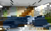 Coltar extensibil dreapta 6 locuri ELTAP, Th-21, Thiago, 342x208x88 cm, lemn/poliester, albastru inchis