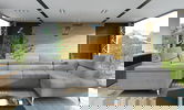 Coltar extensibil dreapta 6 locuri ELTAP, Th-22, Thiago, 342x208x88 cm, lemn/poliester, gri deschis