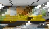 Coltar extensibil stanga 6 locuri ELTAP, Th-23, Thiago, 342x208x88 cm, lemn/poliester, galben/negru