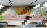 Coltar extensibil stanga 6 locuri ELTAP, Th-26, Thiago, 342x208x88 cm, lemn/poliester, roz deschis/alb