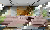 Coltar extensibil stanga 6 locuri ELTAP, Th-27, Thiago, 342x208x88 cm, lemn/poliester, roz deschis