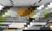 Coltar extensibil stanga 6 locuri ELTAP, Th-29, Thiago, 342x208x88 cm, lemn/poliester, gri inchis/alb