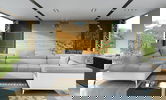 Coltar extensibil stanga 6 locuri ELTAP, Th-32, Thiago, 342x208x88 cm, lemn/poliester, gri deschis/alb