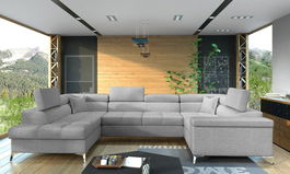 Coltar extensibil stanga 6 locuri ELTAP, Th-33, Thiago, 342x208x88 cm, lemn/poliester, gri deschis