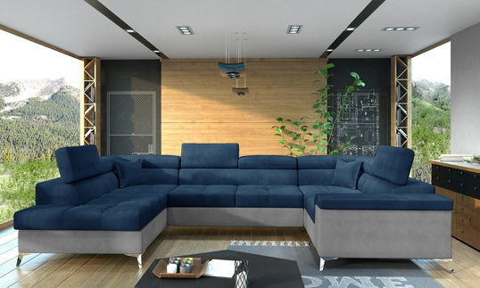 Coltar extensibil stanga 6 locuri ELTAP, Th-42, Thiago, 342x208x88 cm, lemn/poliester, albastru inchis/gri deschis