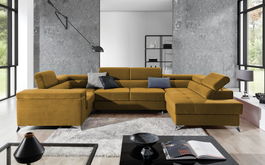Coltar extensibil dreapta 6 locuri ELTAP, Th-65, Thiago, 342x208x88 cm, lemn/poliester, mustar