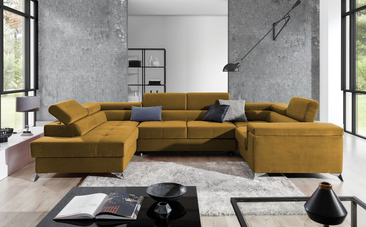 Coltar extensibil stanga 6 locuri ELTAP, Th-66, Thiago, 342x208x88 cm, lemn/poliester, mustar