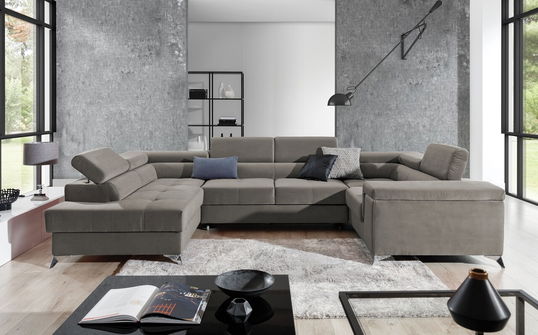 Coltar extensibil stanga 6 locuri ELTAP, Th-68, Thiago, 342x208x88 cm, lemn/poliester, bej inchis