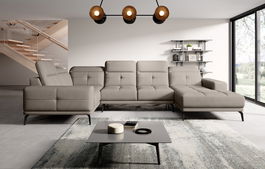 Coltar stanga 6 locuri ELTAP, LT-07PO, Neviro, 350x201x77 cm, lemn/poliester, gri