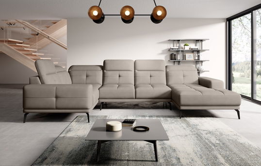 Coltar stanga 6 locuri ELTAP, LT-07PO, Neviro, 350x201x77 cm, lemn/poliester, gri