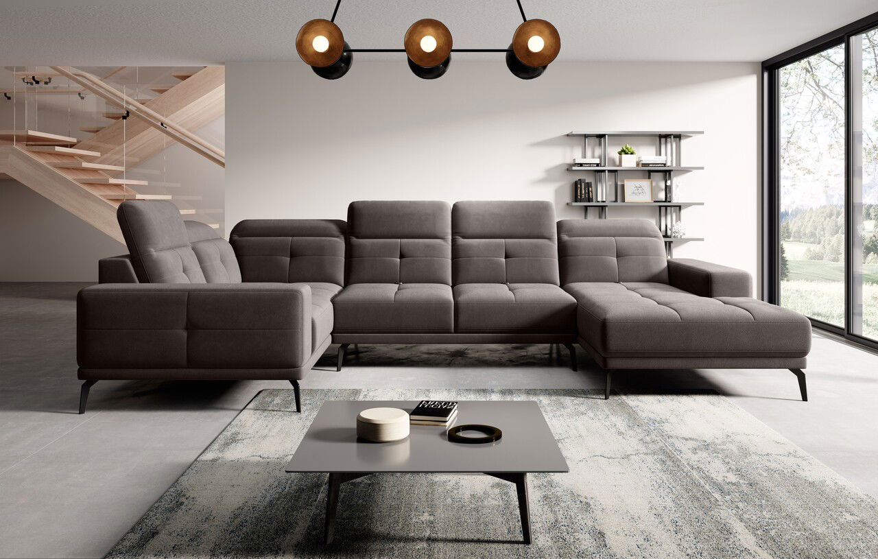 Coltar stanga 6 locuri ELTAP, LT-07SAV, Neviro, 350x201x77 cm, lemn/poliester, gri