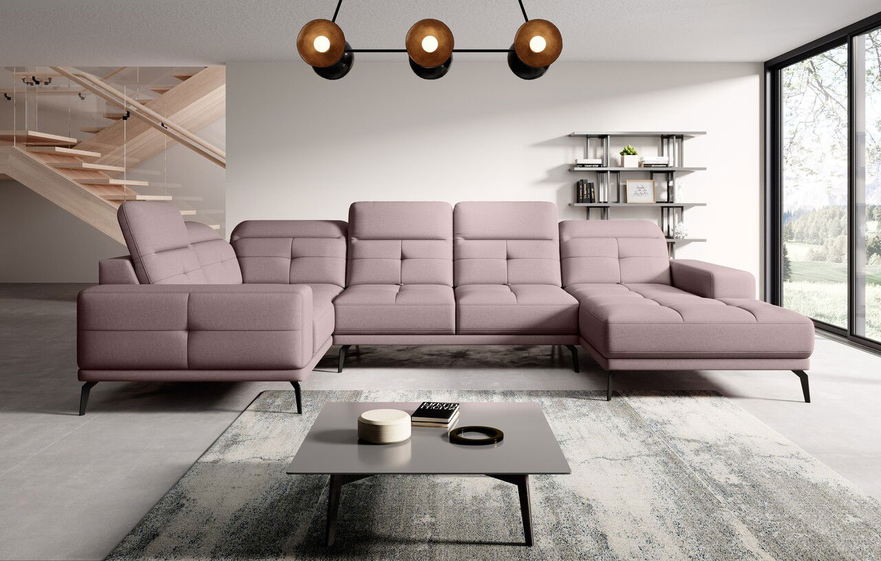 Coltar stanga 6 locuri ELTAP, LT-101GO, Neviro, 350x201x77 cm, lemn/poliester, roz deschis