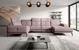 Coltar stanga 6 locuri ELTAP, LT-101GO, Neviro, 350x201x77 cm, lemn/poliester, roz deschis