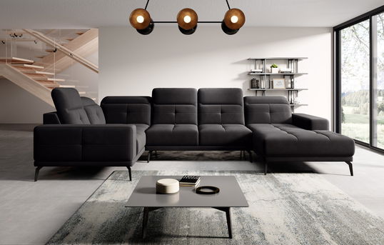 Coltar stanga 6 locuri ELTAP, LT-10VE, Neviro, 350x201x77 cm, lemn/poliester, negru