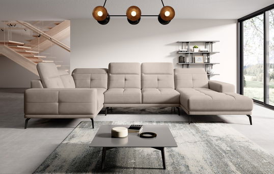 Coltar stanga 6 locuri ELTAP, LT-18SO, Neviro, 350x201x77 cm, lemn/poliester, bej deschis