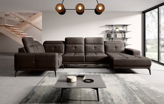 Coltar stanga 6 locuri ELTAP, LT-22NU, Neviro, 350x201x77 cm, lemn/poliester, maro inchis