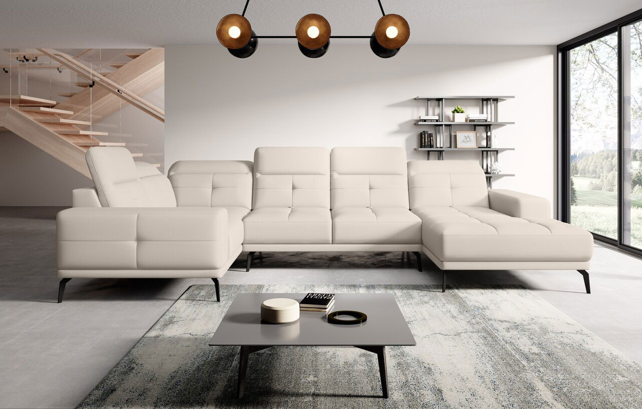 Coltar stanga 6 locuri ELTAP, LT-33SOF, Neviro, 350x201x77 cm, lemn/poliester, bej deschis