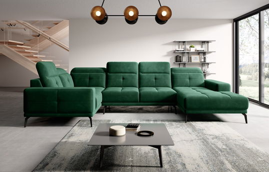 Coltar stanga 6 locuri ELTAP, LT-35LU, Neviro, 350x201x77 cm, lemn/poliester, verde inchis