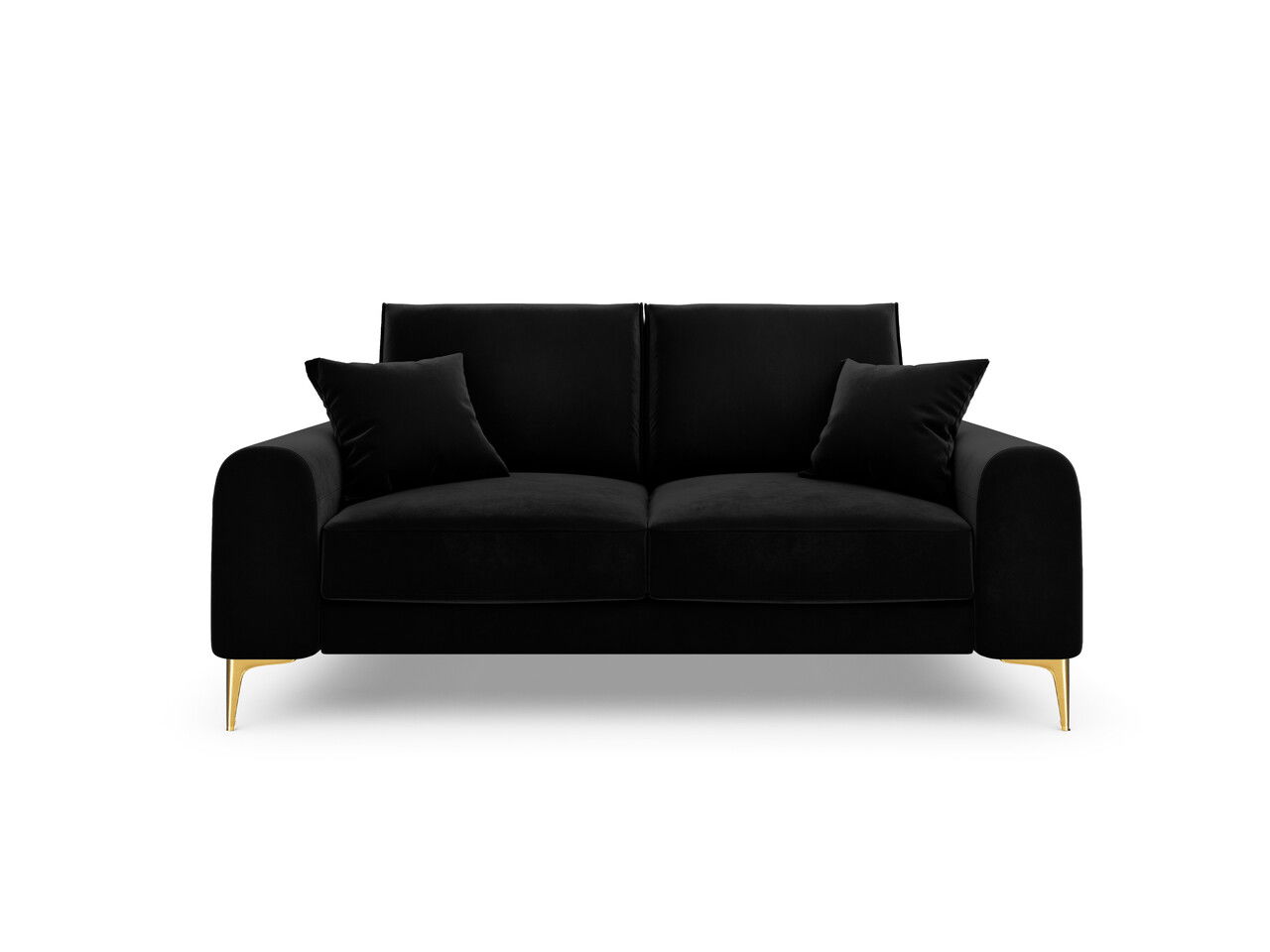 Canapea, Madara, Mazzini Sofas, 2 locuri, gold legs, 172x102x90 cm, catifea, negru