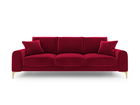 Canapea, Madara, Mazzini Sofas, 3 locuri, gold legs, 222x102x90 cm, catifea, rosu vin