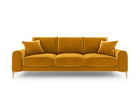 Canapea, Madara, Mazzini Sofas, 3 locuri, gold legs, 222x102x90 cm, catifea, galben