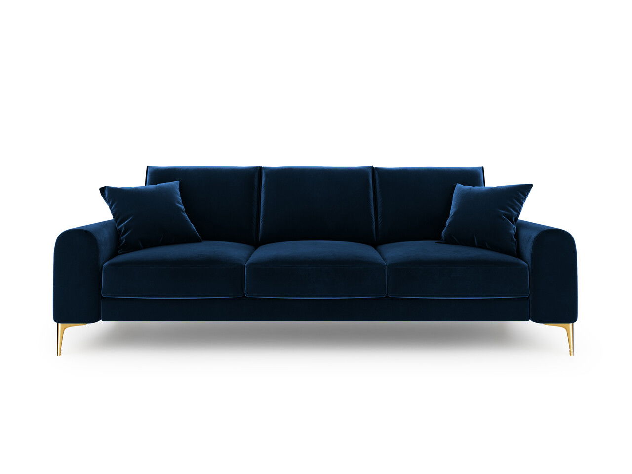 Canapea, Madara, Mazzini Sofas, 3 locuri, gold legs, 222x102x90 cm, catifea, albastru regal