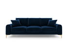 Canapea, Madara, Mazzini Sofas, 3 locuri, gold legs, 222x102x90 cm, catifea, albastru regal