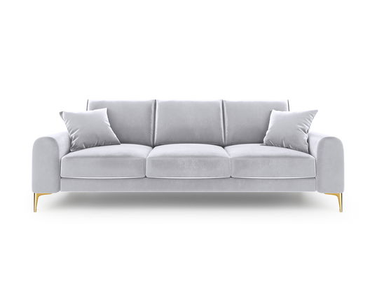 Canapea, Madara, Mazzini Sofas, 3 locuri, gold legs, 222x102x90 cm, catifea, argintiu