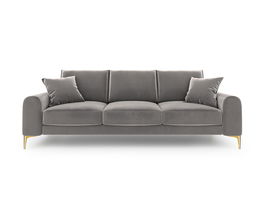 Canapea, Madara, Mazzini Sofas, 3 locuri, gold legs, 222x102x90 cm, catifea, gri deschis