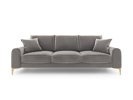 Canapea, Madara, Mazzini Sofas, 3 locuri, gold legs, 222x102x90 cm, catifea, gri deschis
