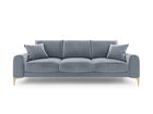 Canapea, Madara, Mazzini Sofas, 3 locuri, gold legs, 222x102x90 cm, catifea, albastru deschis