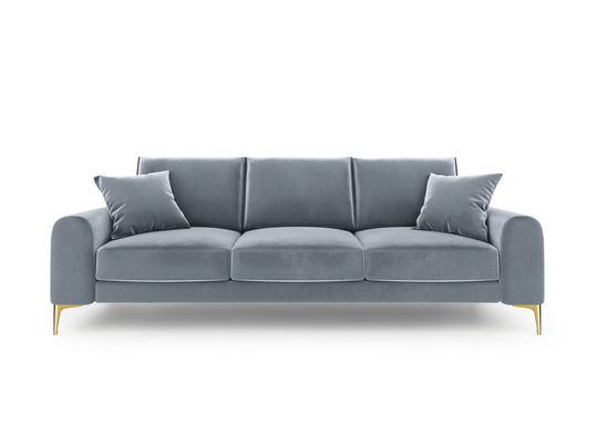 Canapea, Madara, Mazzini Sofas, 3 locuri, gold legs, 222x102x90 cm, catifea, albastru deschis