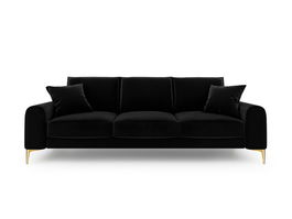 Canapea, Madara, Mazzini Sofas, 3 locuri, gold legs, 222x102x90 cm, catifea, negru