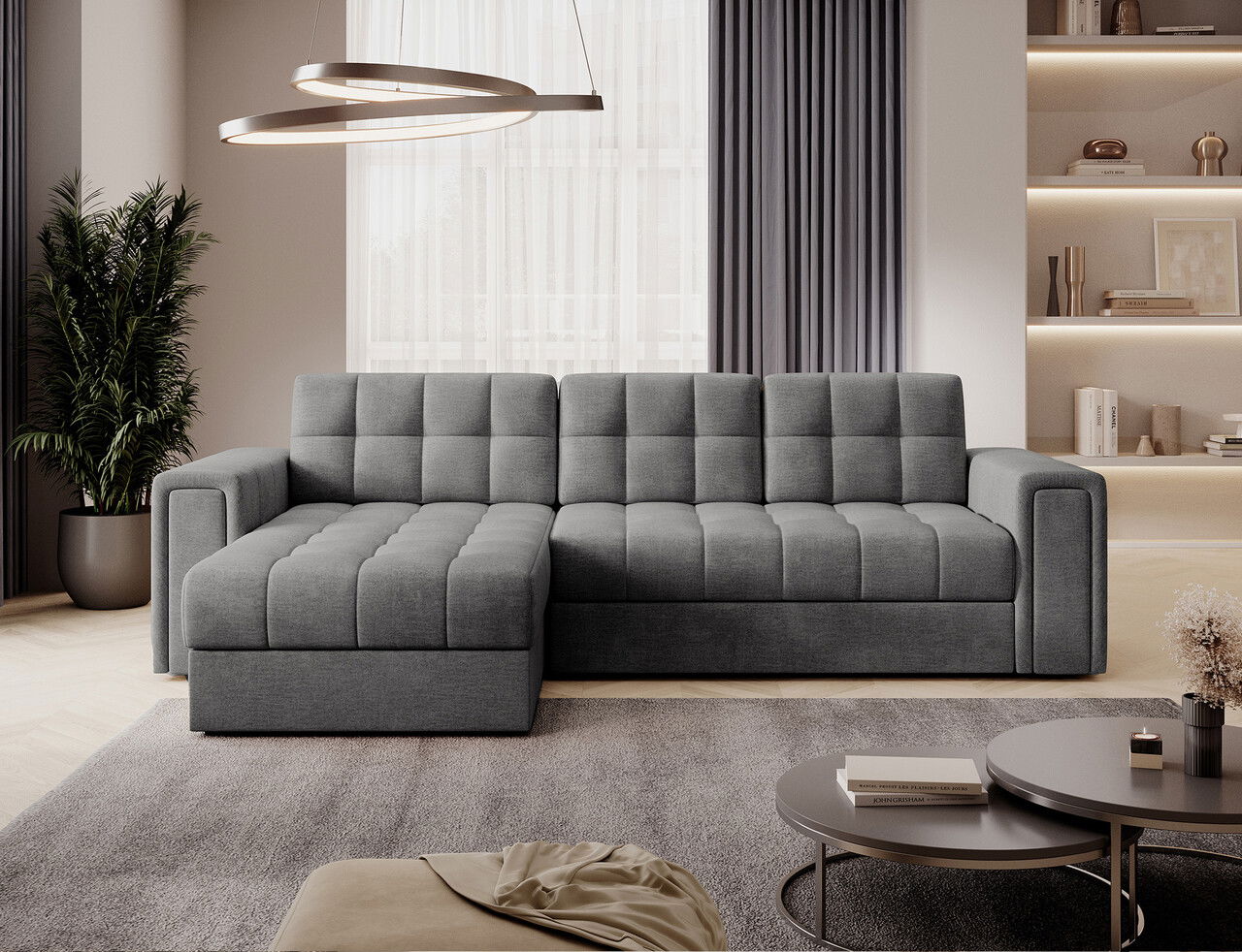 Coltar extensibil reversibil 3 locuri ELTAP, Blenvi, 260x150x82 cm, lemn/poliester, gri inchis