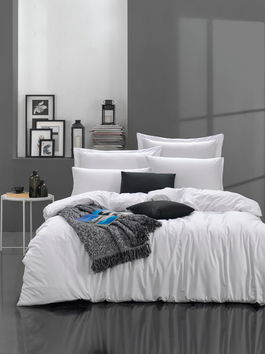 Lenjerie de pat dubla, Fresh Color - White, EnLora Home, Bumbac Ranforce