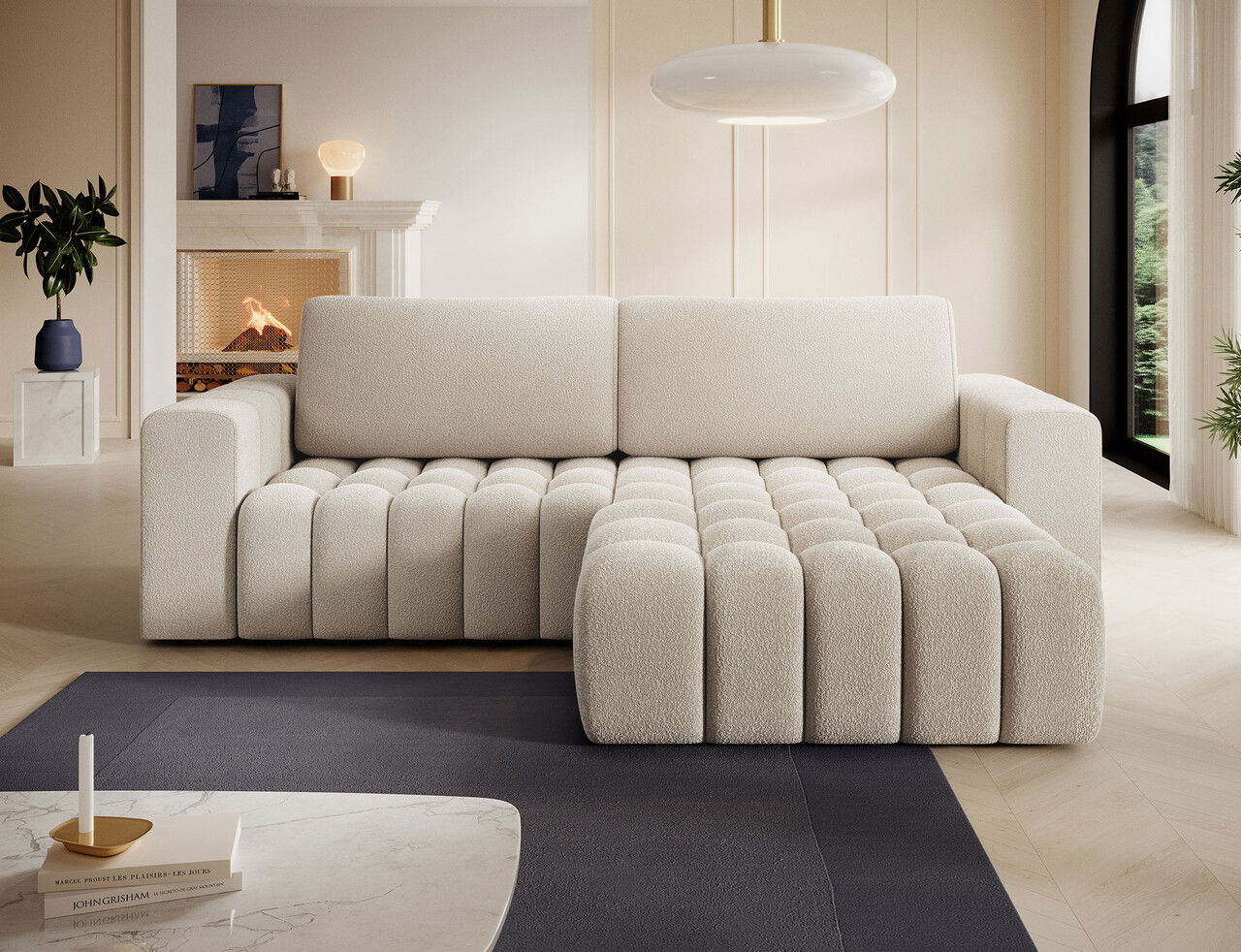 Coltar extensibil dreapta 4 locuri ELTAP, Bon-220, Bonett, 250x175x92 cm, lemn/poliester, bej deschis