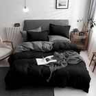 Lenjerie de pat dubla 3 piese, Basic - Black, EnLora Home, 65% bumbac/35% poliester