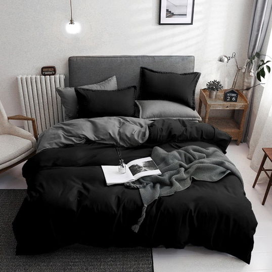 Lenjerie de pat dubla 3 piese, Basic - Black, EnLora Home, 65% bumbac/35% poliester