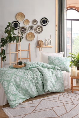 Lenjerie de pat pentru o persoana, Post - Water Green, Eponj Home, 65% bumbac/35% poliester