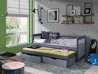 Pat etajat pentru camera copilului Anatol, Meblobed, 90x200 cm, cu doua sertare, lemn de pin, grafit