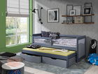 Pat etajat pentru camera copilului Anatol II, Meblobed, 90x200 cm, cu doua sertare, lemn de pin, grafit