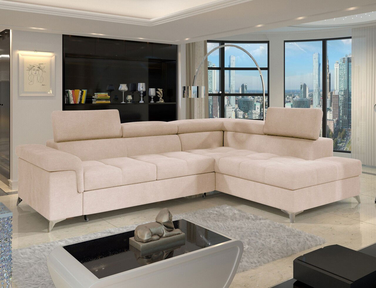 Coltar extensibil dreapta 4 locuri ELTAP, RT-18RAQ, Eridano, 275x202x88 cm, lemn/poliester, bej deschis